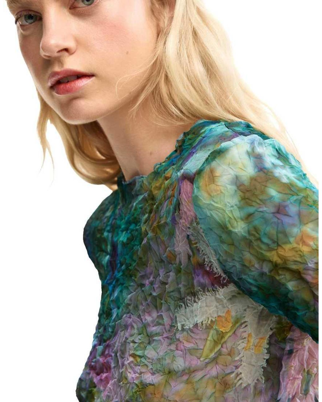 Desigual Blue Blouse Texture Flowers