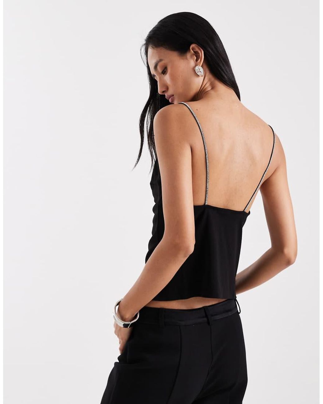 Vero Moda Black Slinky Jersey Cami Top With Diamante Embellished Straps