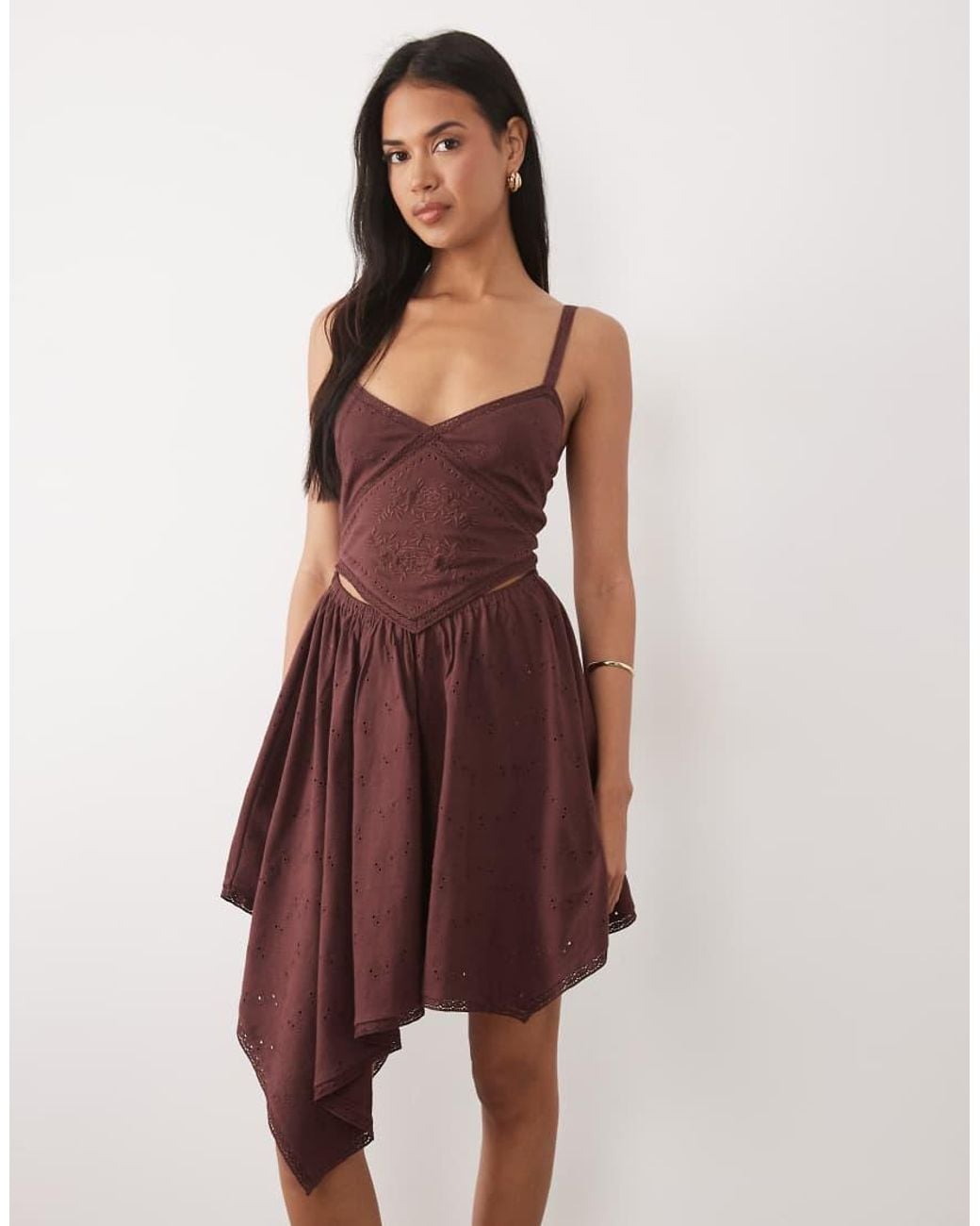 ASOS Natural Hanky Hem Embroidered Detail Dress