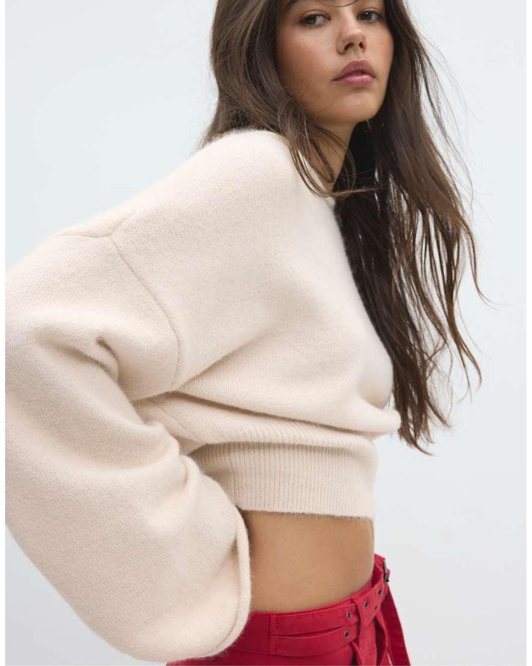 Stradivarius Red Soft Knit Waistband Jumper