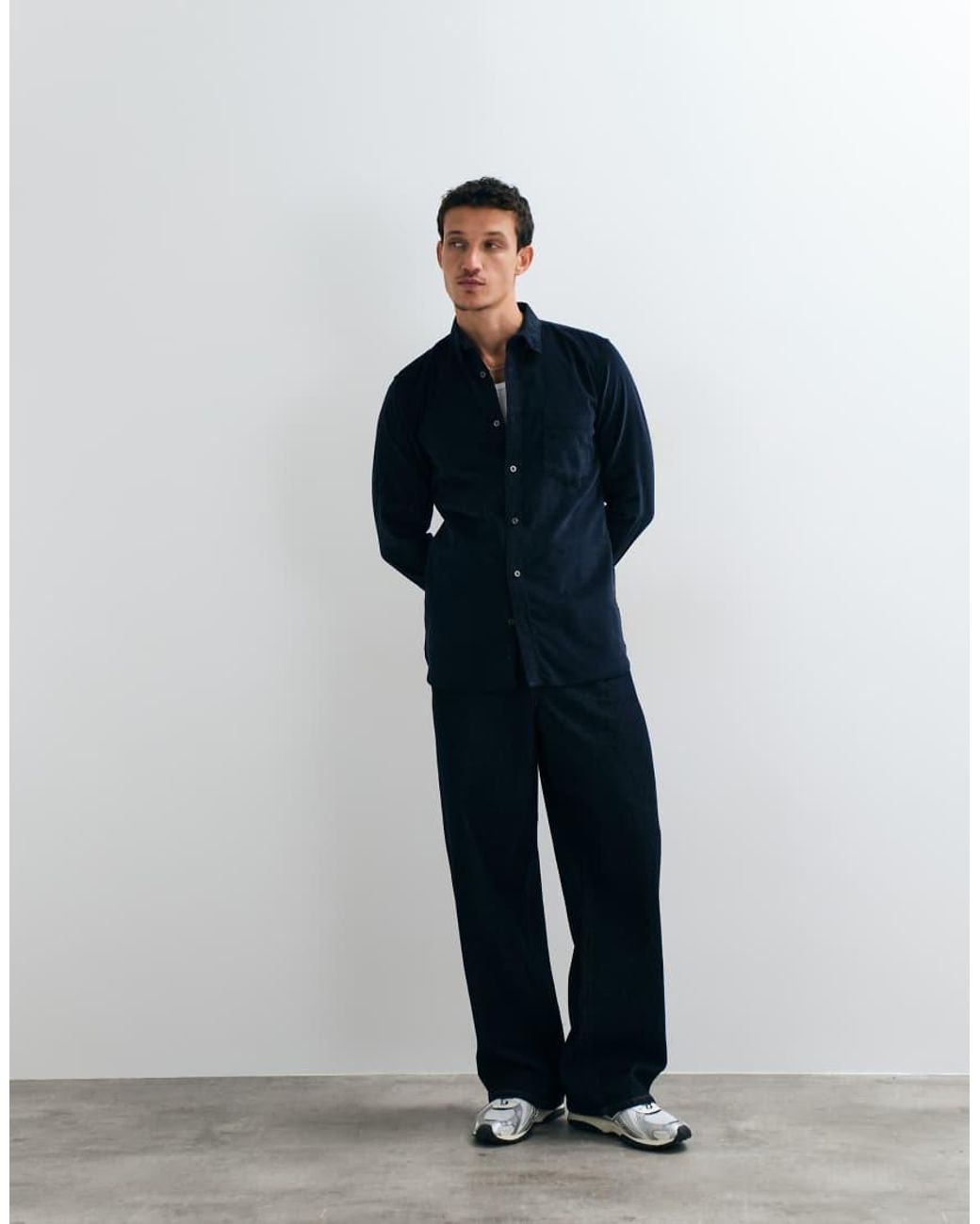 French Connection Blue Long Sleeve Cord Shirt for men