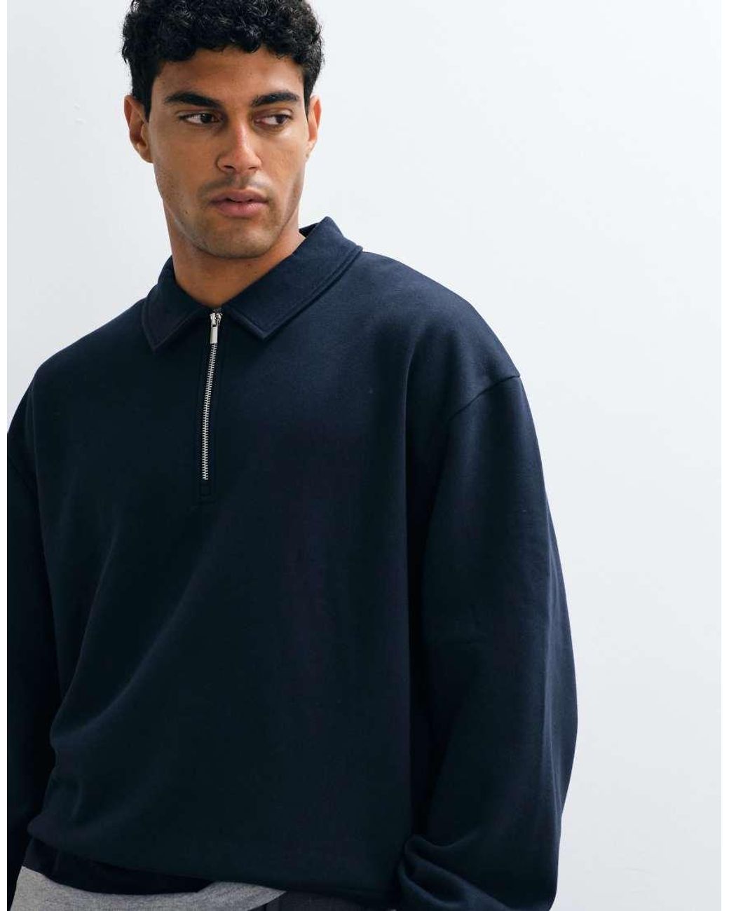 ASOS Blue Oversized Boxy Quarter Zip Polo for men