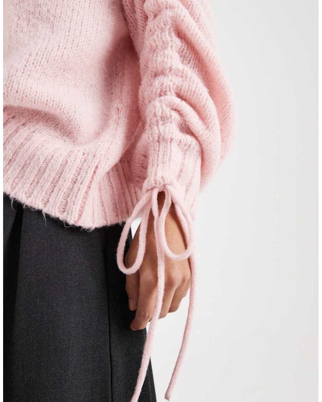 ASOS Pink Ruched Sleeve Jumper