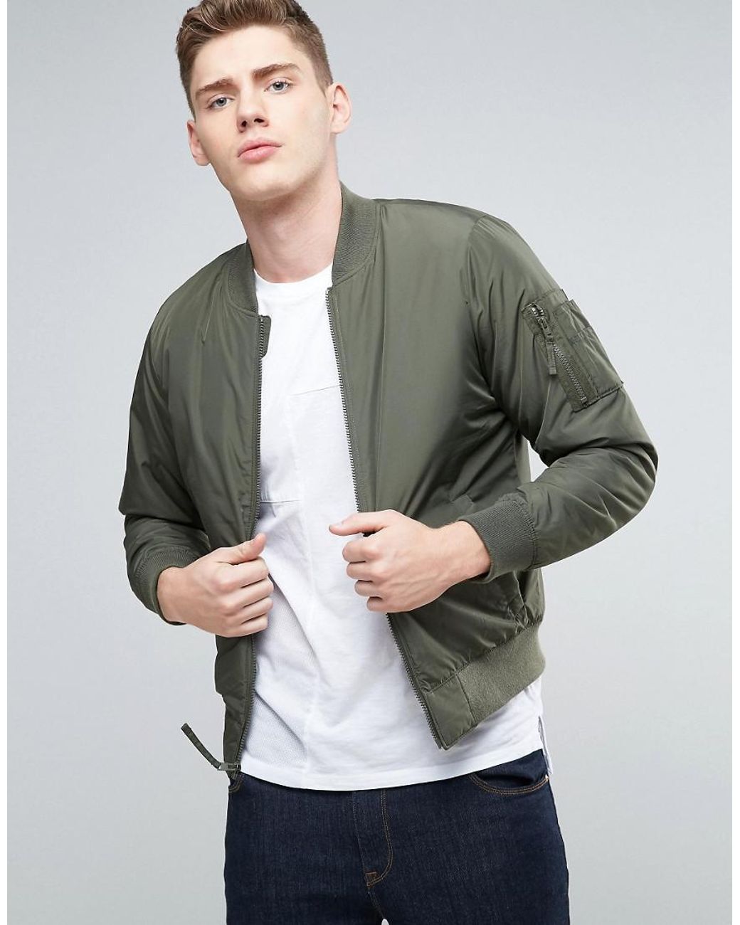 Hollister Lightweight Bomber Jacket In Wickerson Olive in Green for Men ...