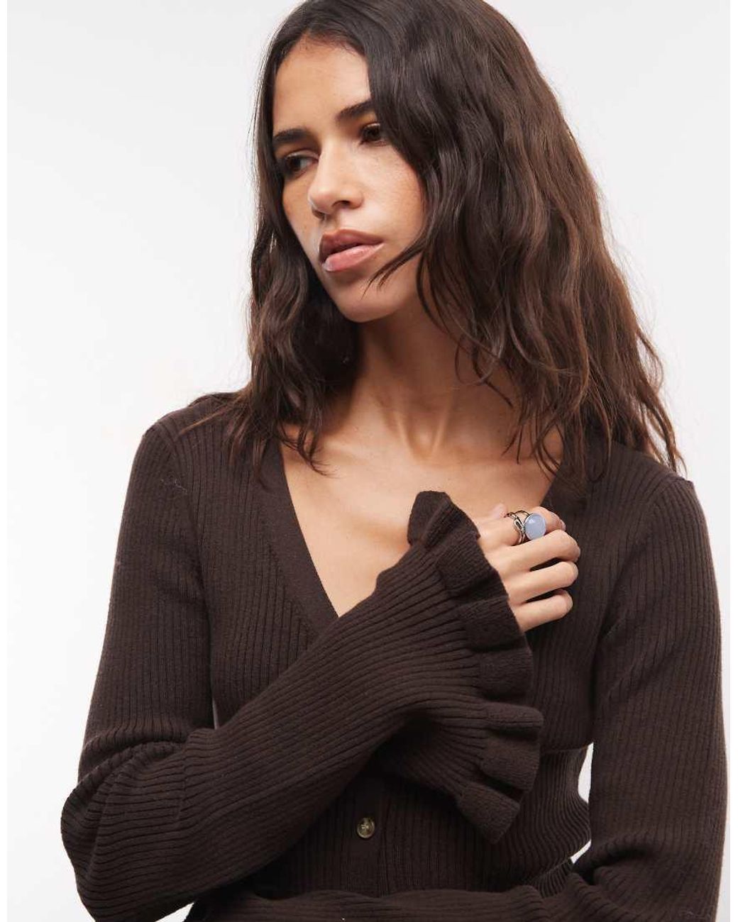 Monki Blue Exclusive Fluted Sleeve Frill Cardigan