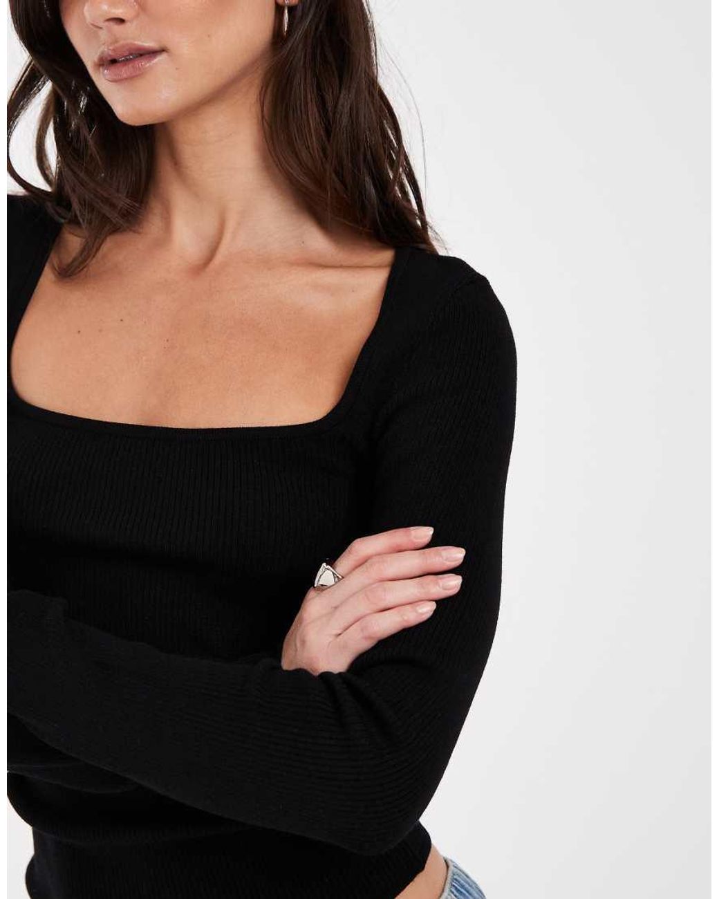 JJXX Black Square Neck Long Sleeve Knitted Top