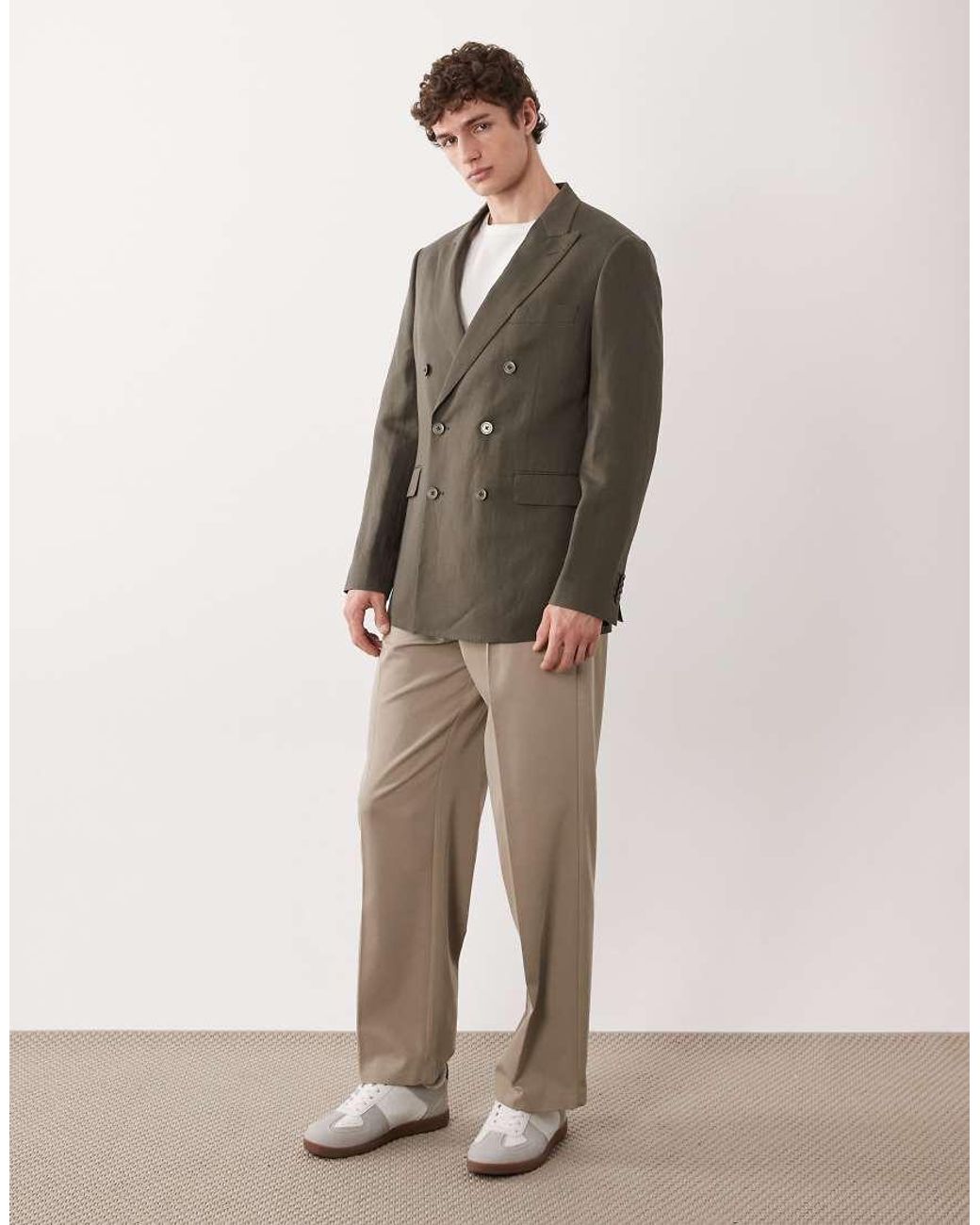 Mango Green Amalfic Linen Blend Double Breasted Tailored Blazer for men