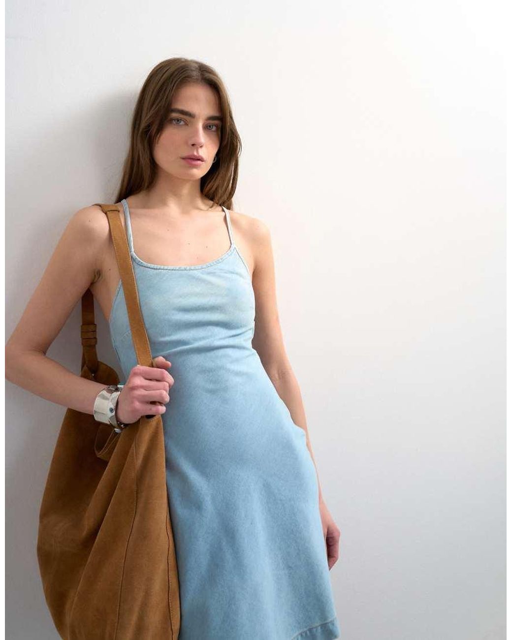 TOPSHOP Blue Denim Cami Swing Mini Dress