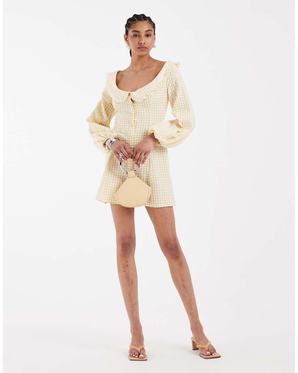 ASOS Natural Baby Doll Collared Mini Dress With Godets