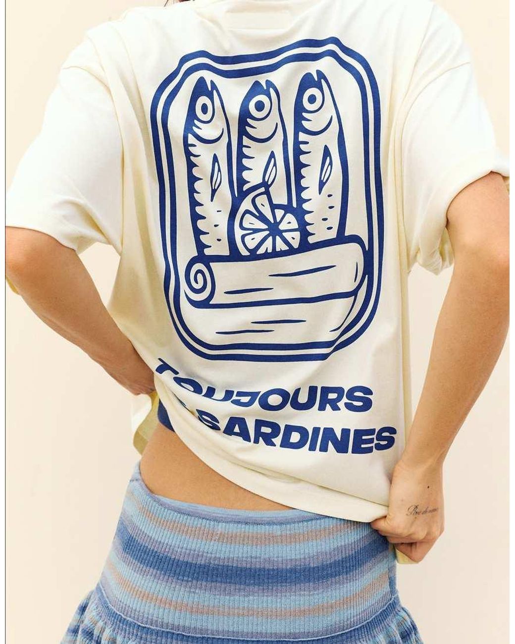 Pull&Bear Blue Oversize Sardine Graphic T-shirt