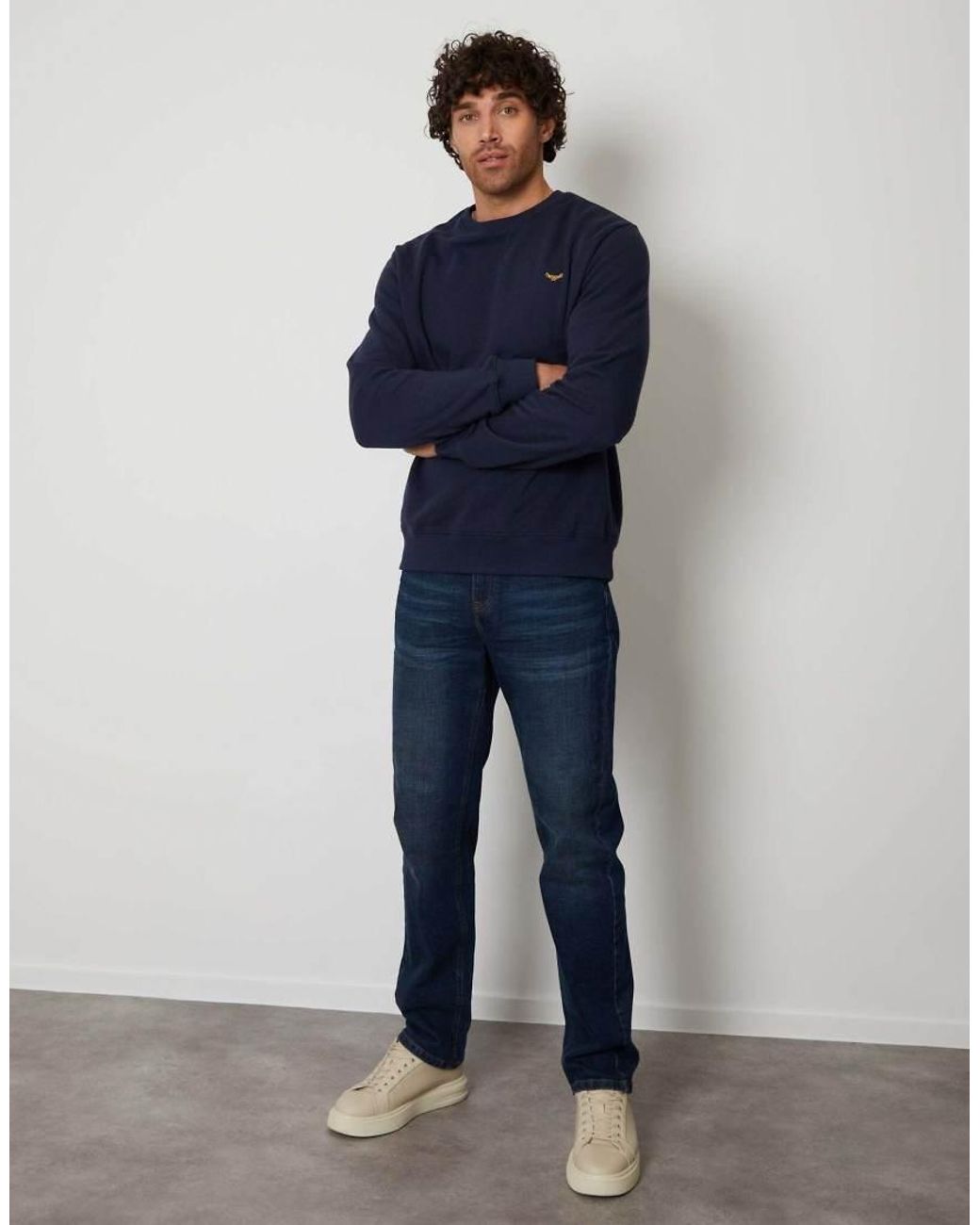 Threadbare Blue Cotton Blend Crew Neck Sweatshirt for men