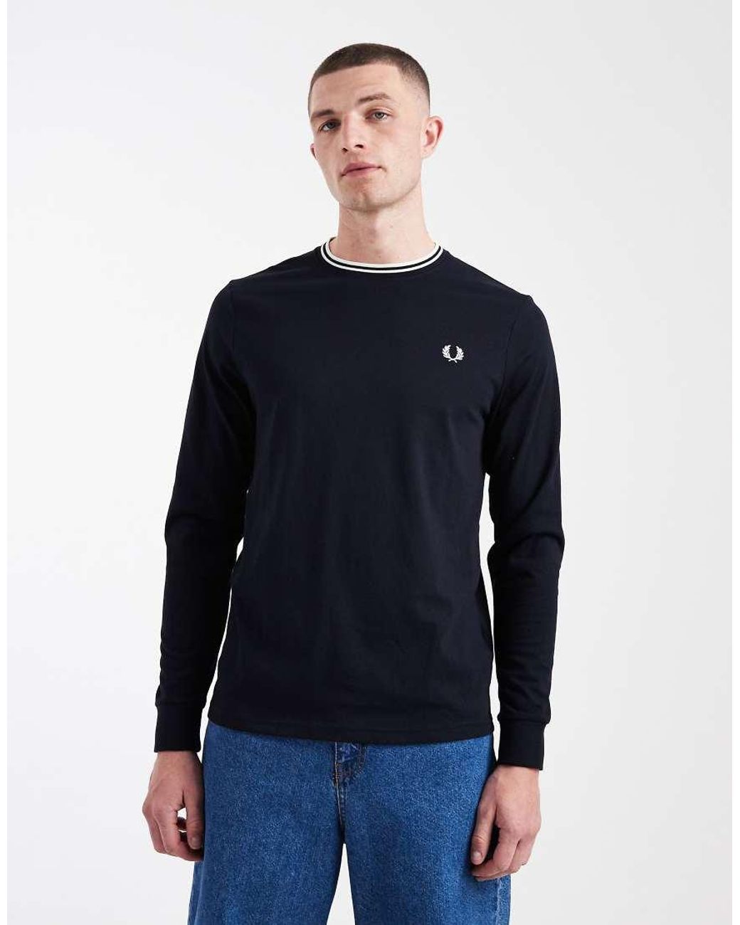 Fred Perry Blue Long Sleeve Twin Tipped Logo T-Shirt for men
