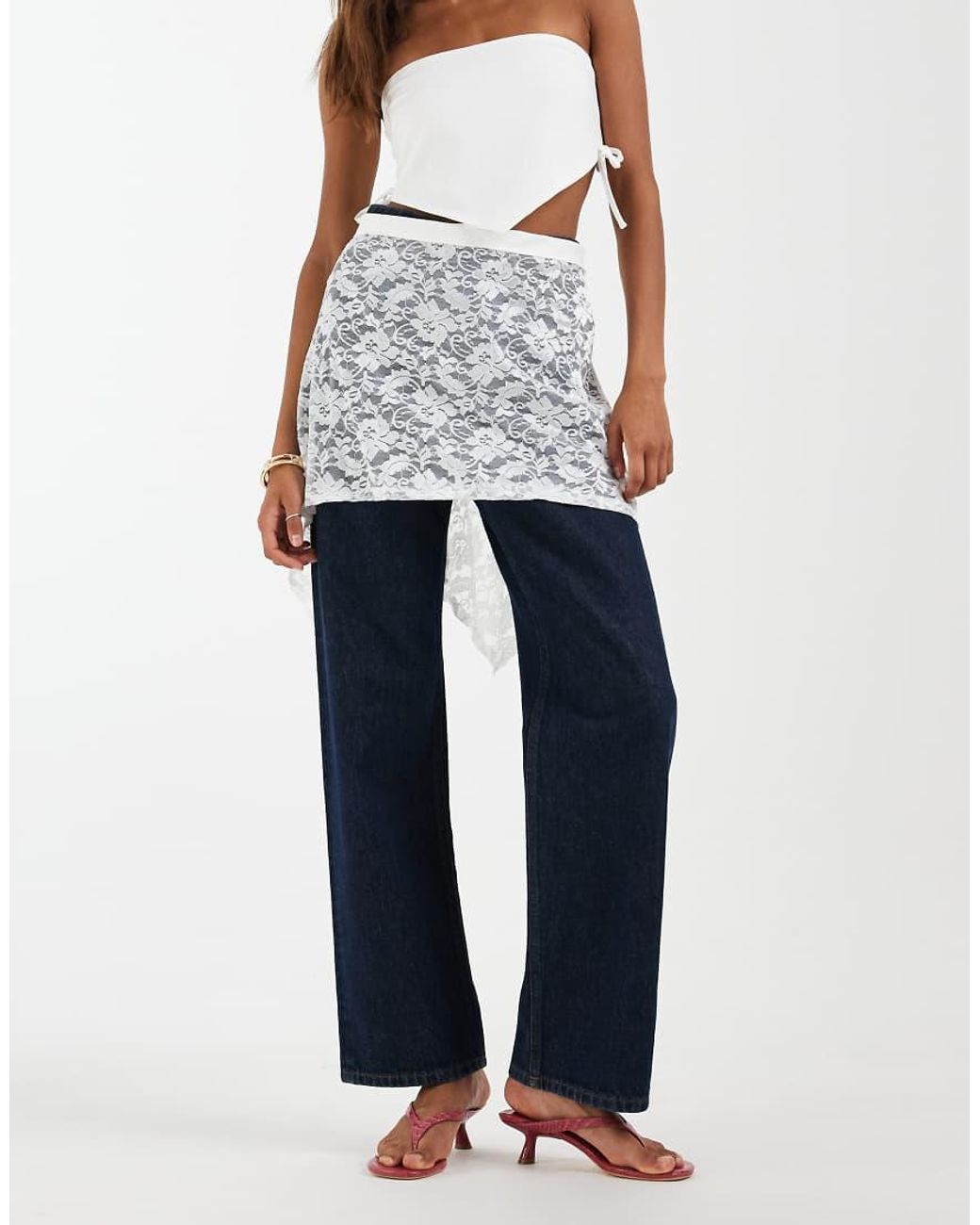 Pieces White Lace Layering Waist Scarf