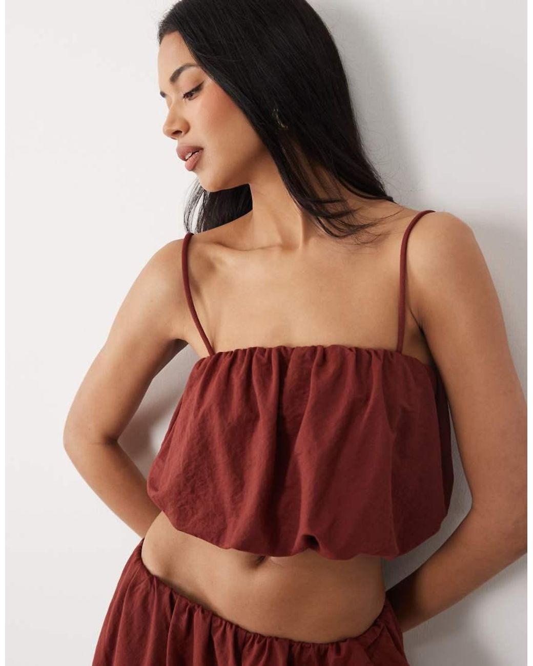 ASOS Brown Co-Ord Linen Look Bubble Cropped Cami Top