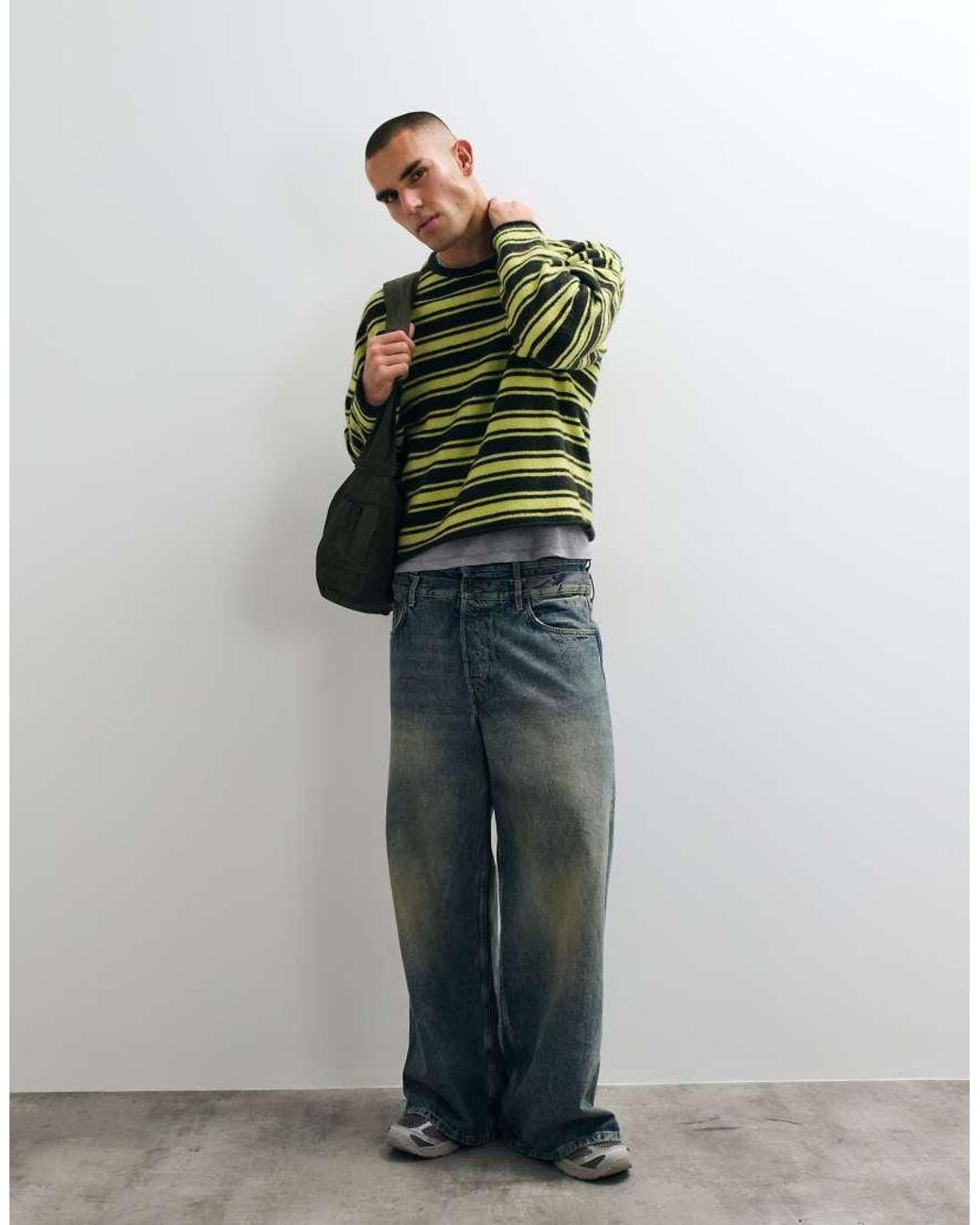 Weekday Green Boxy Oversized Fit Jumper for men