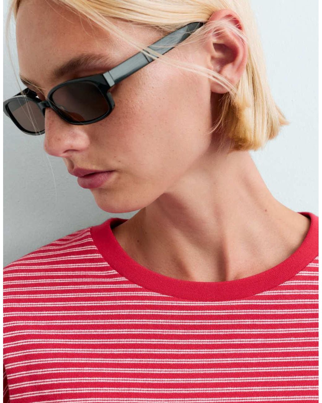 Oysho Red Striped Boxy Long-Sleeved Cotton-Blend T-Shirt