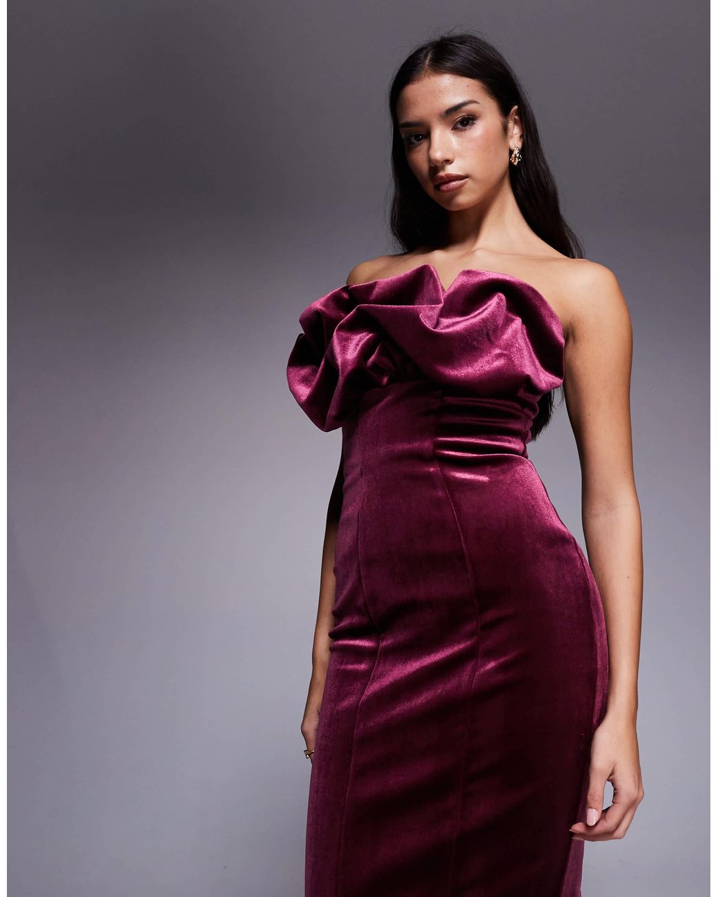 knee length dresses for ladies Bandeau Ruffle Detail Midi Dress Black main image 1