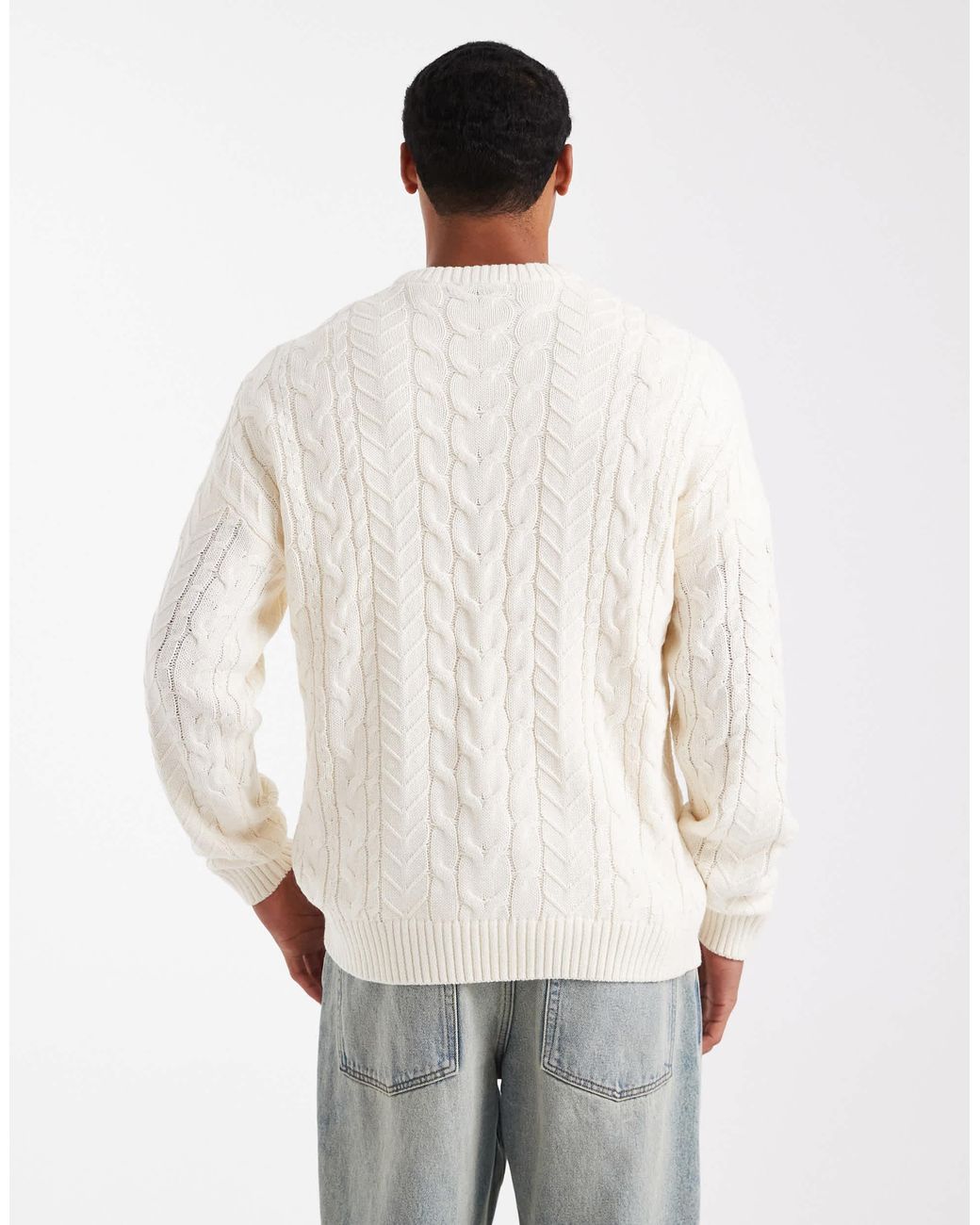 Only & Sons White Relaxed Cable Knit Jumper for men