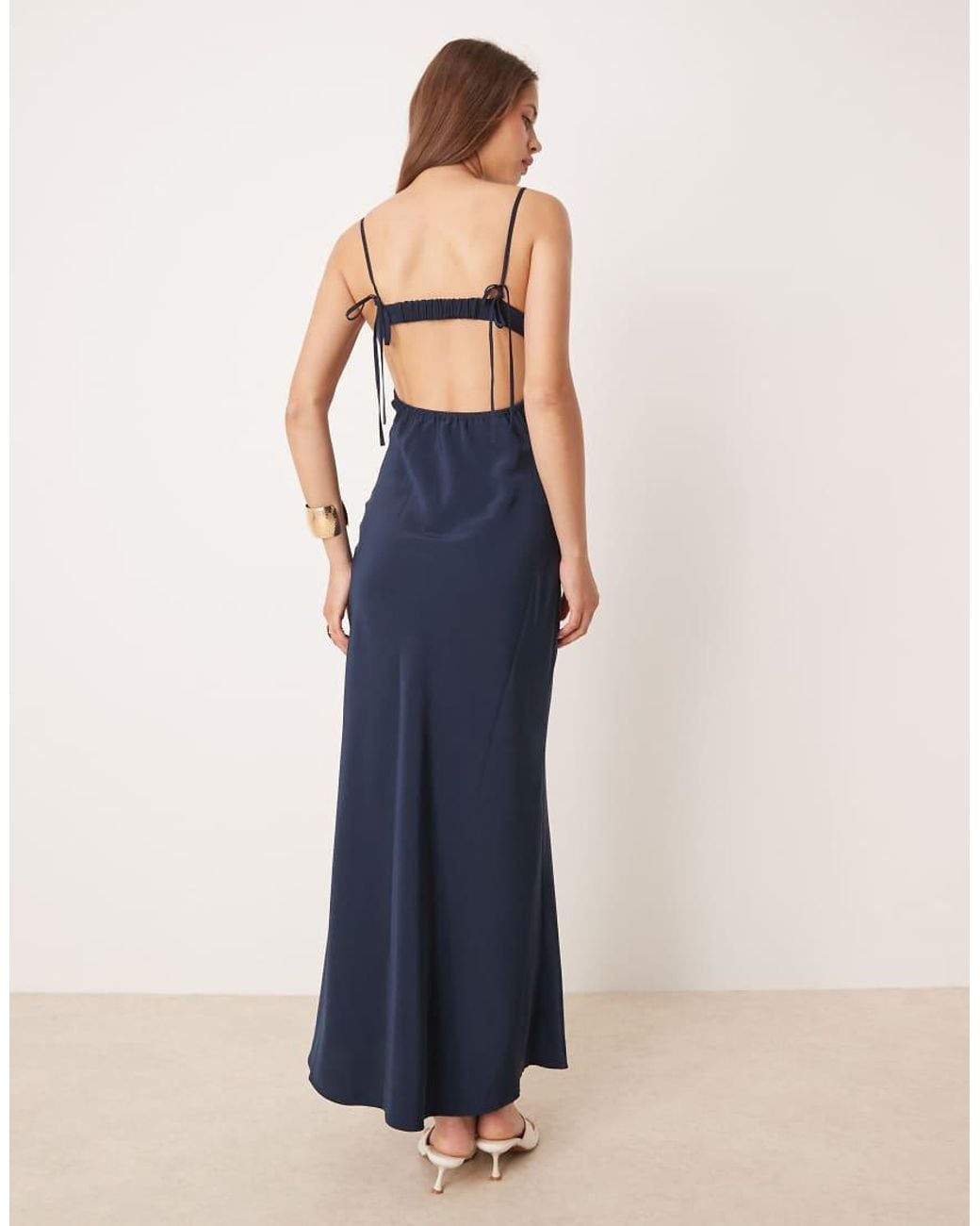 ASOS Blue Satin Slip Cami Open Back Maxi Dress