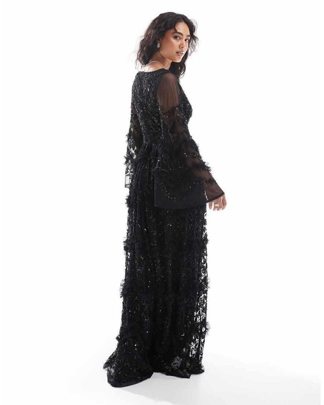 Maya Black Fully Embellished Maxi Dress