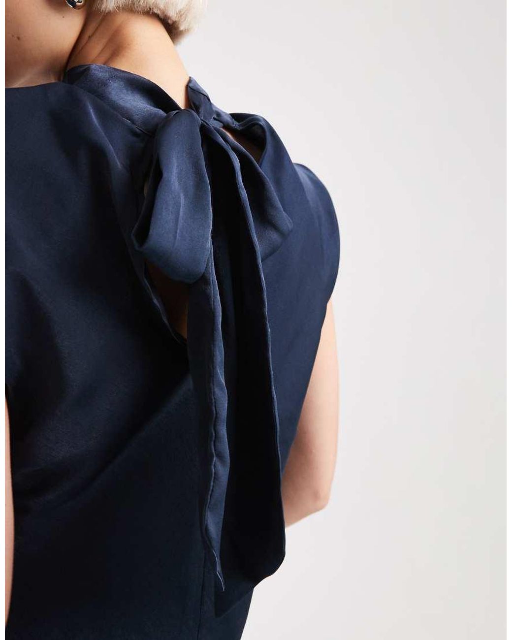 ASOS Blue Satin Tie Neck Detail Co-ord Top