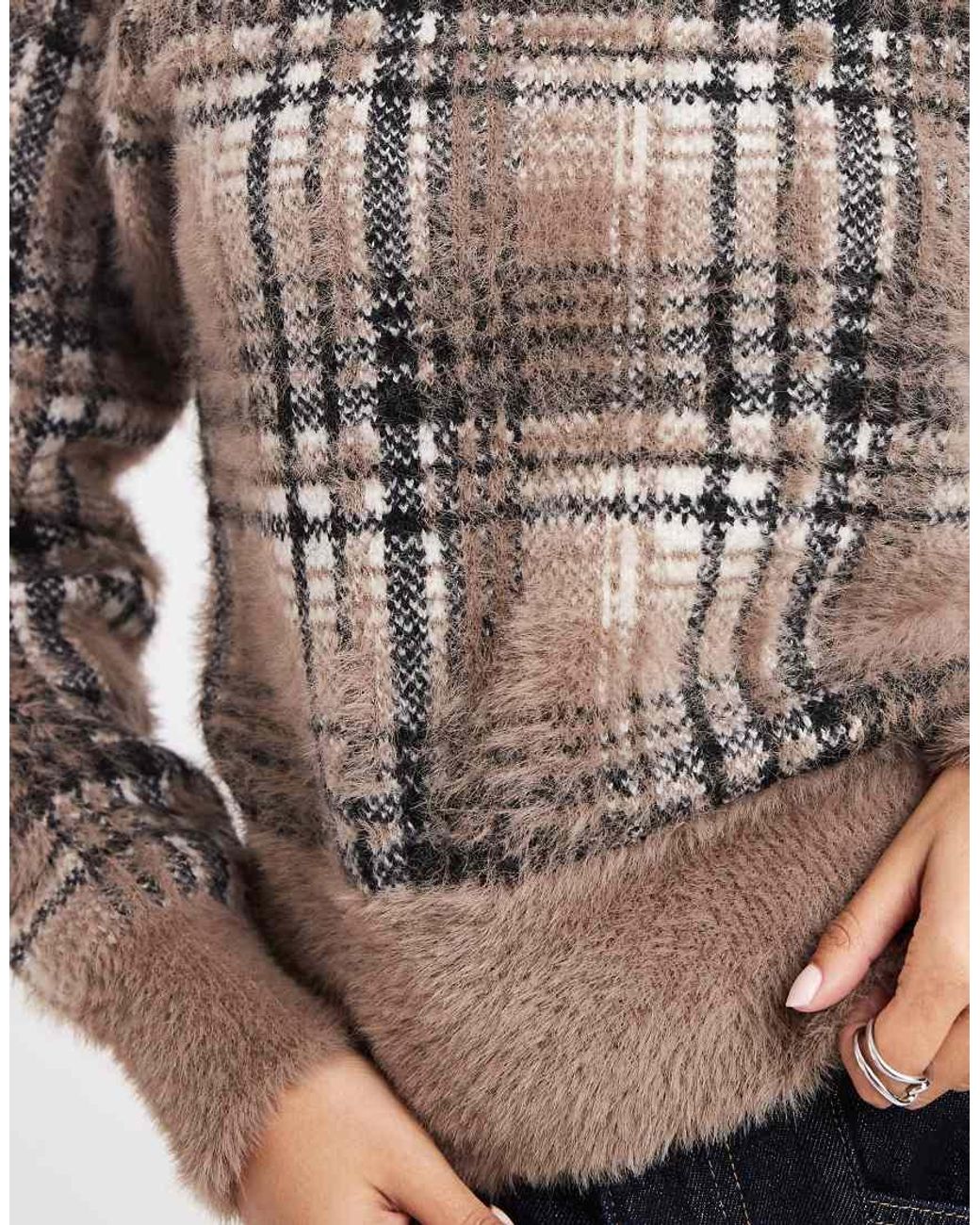 New Look Gray Fluffy Check Jumper