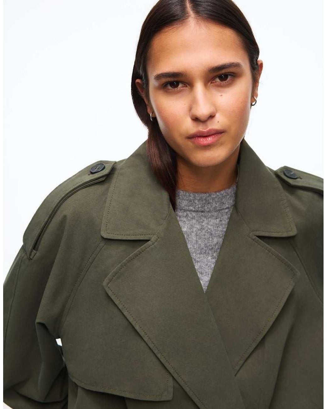 Bershka Green Short Balloon Trench Jacket