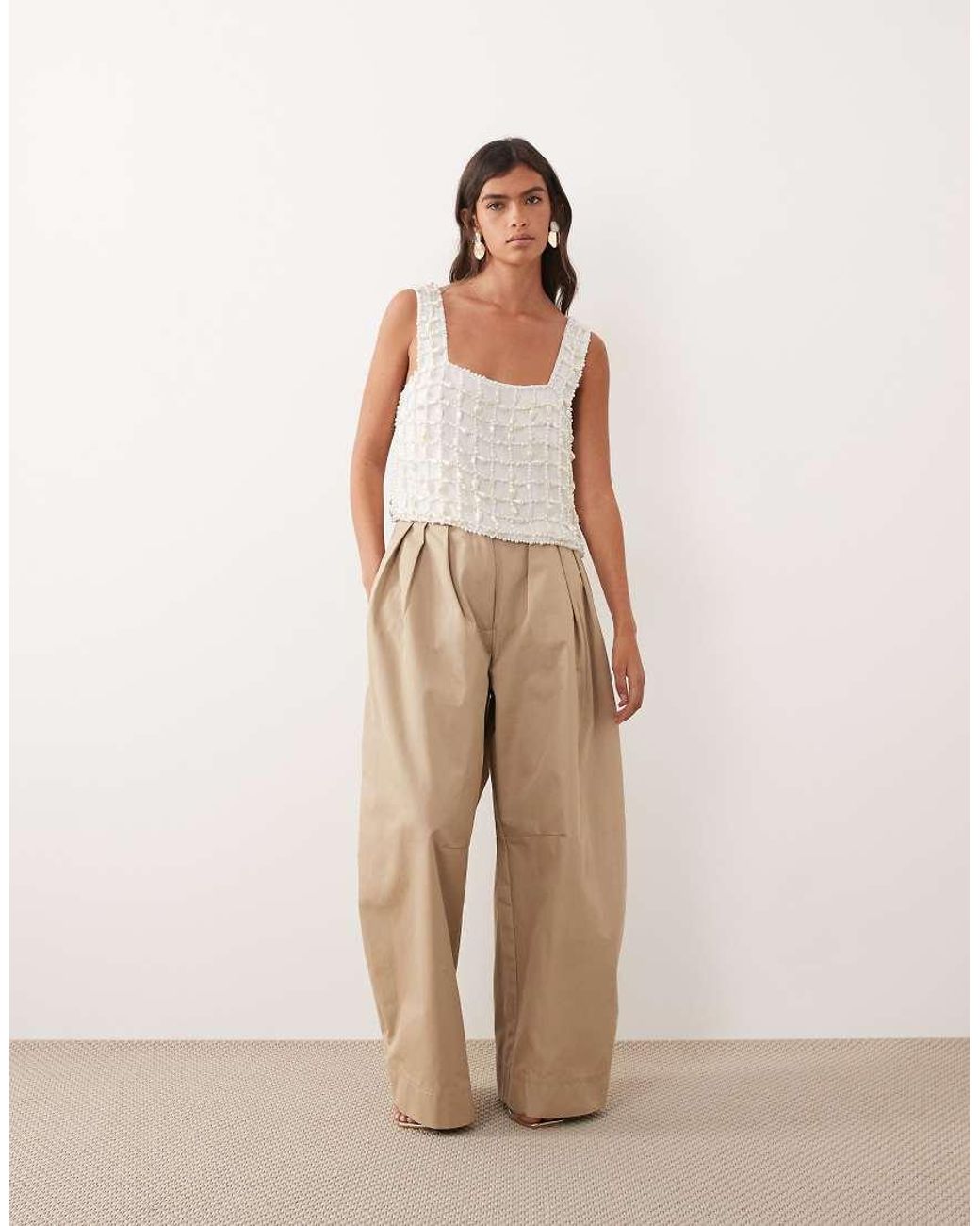 ARRANGE Brown Pearl Embellished Top