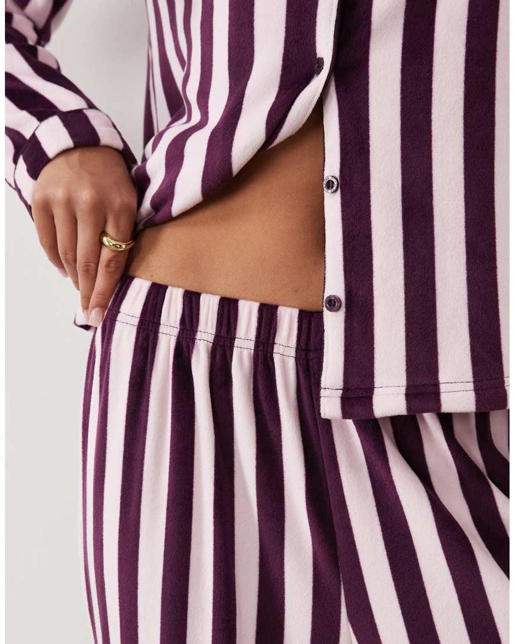 Boux Avenue Red Velvour Striped Revere Pyjama Set