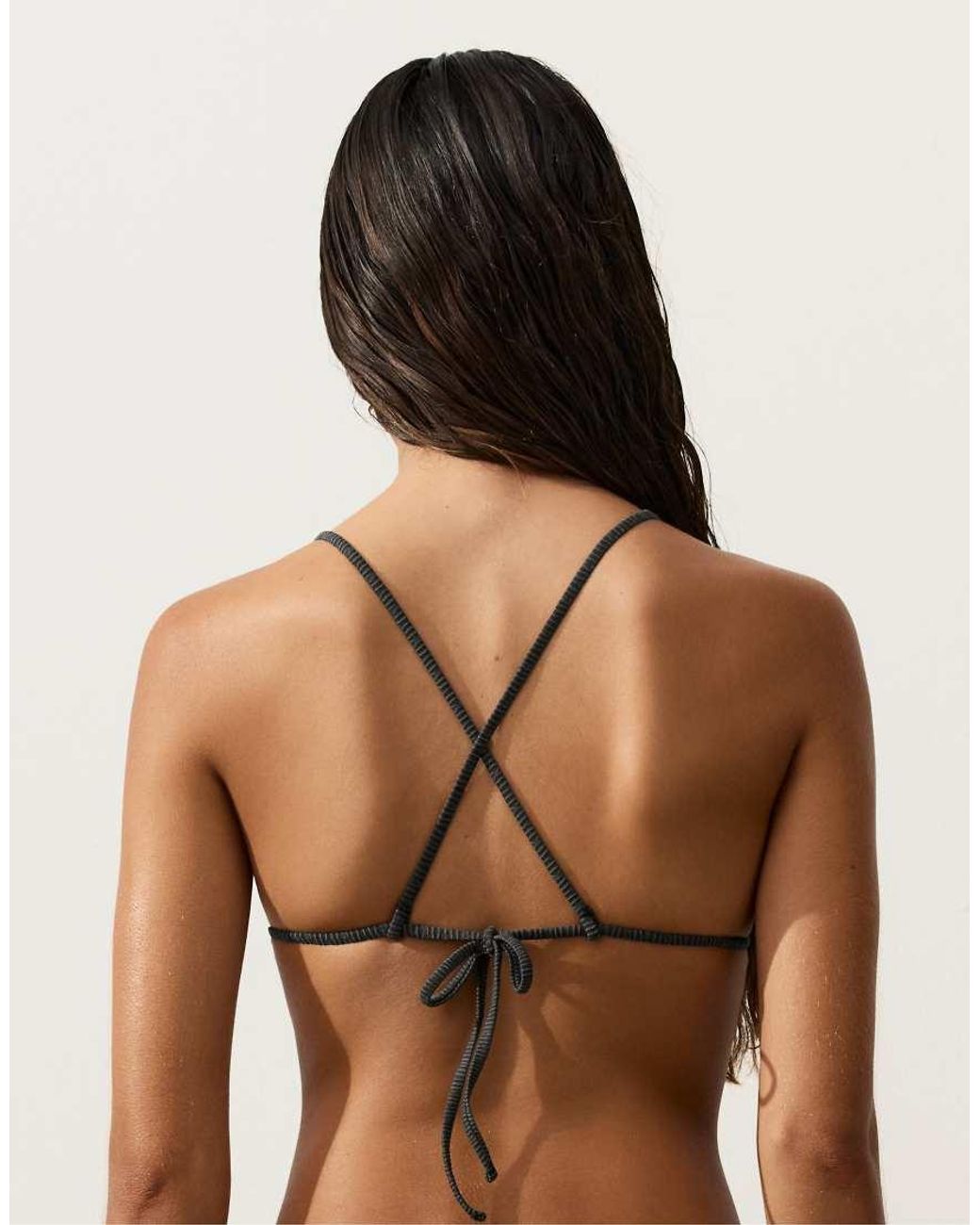 Oysho Black Washed Effect Jacquard Triangle Bikini