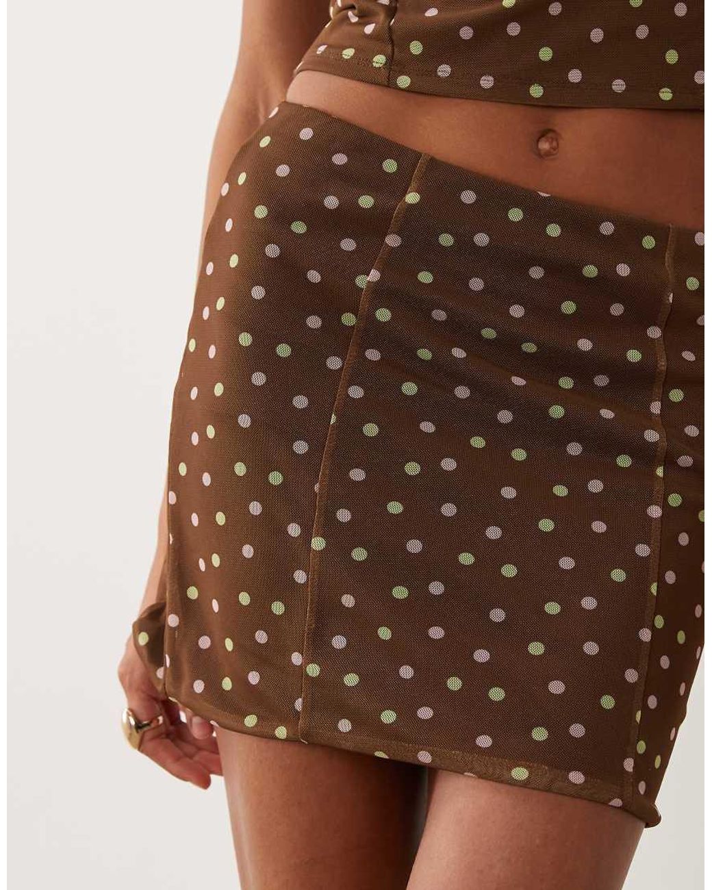 ASOS Brown Co-ord Printed Mesh Spot Mini Skirt