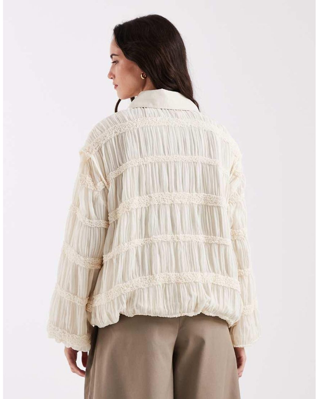 laagam Natural Kiara Textured Bomber Jacket