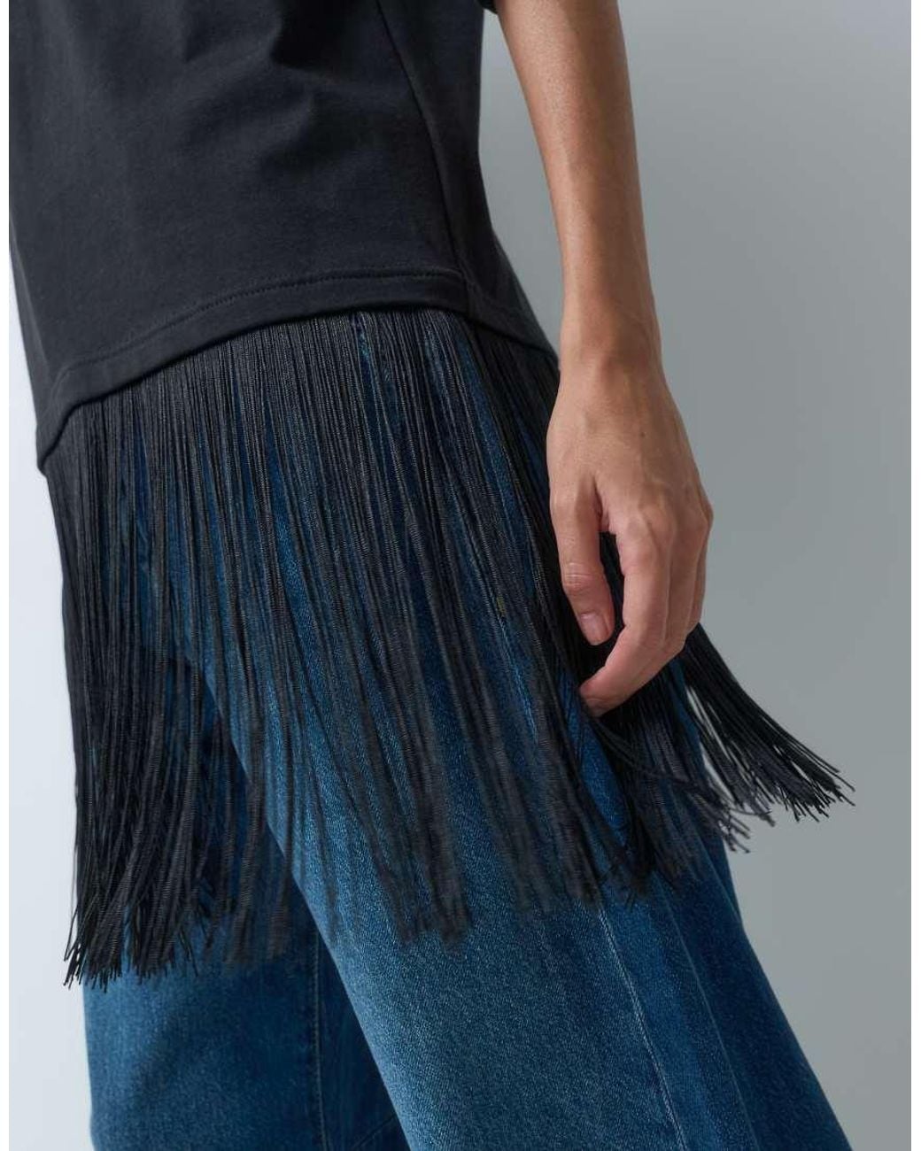 Jdy Blue Oversized T-Shirt With Fringes Detail