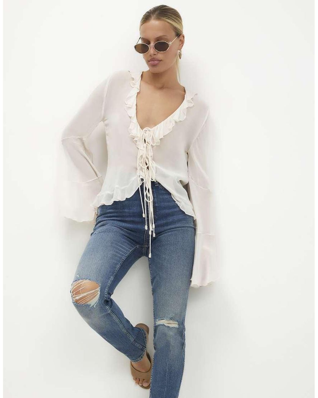 River Island Blue Cigarette Leg Ripped Jeans