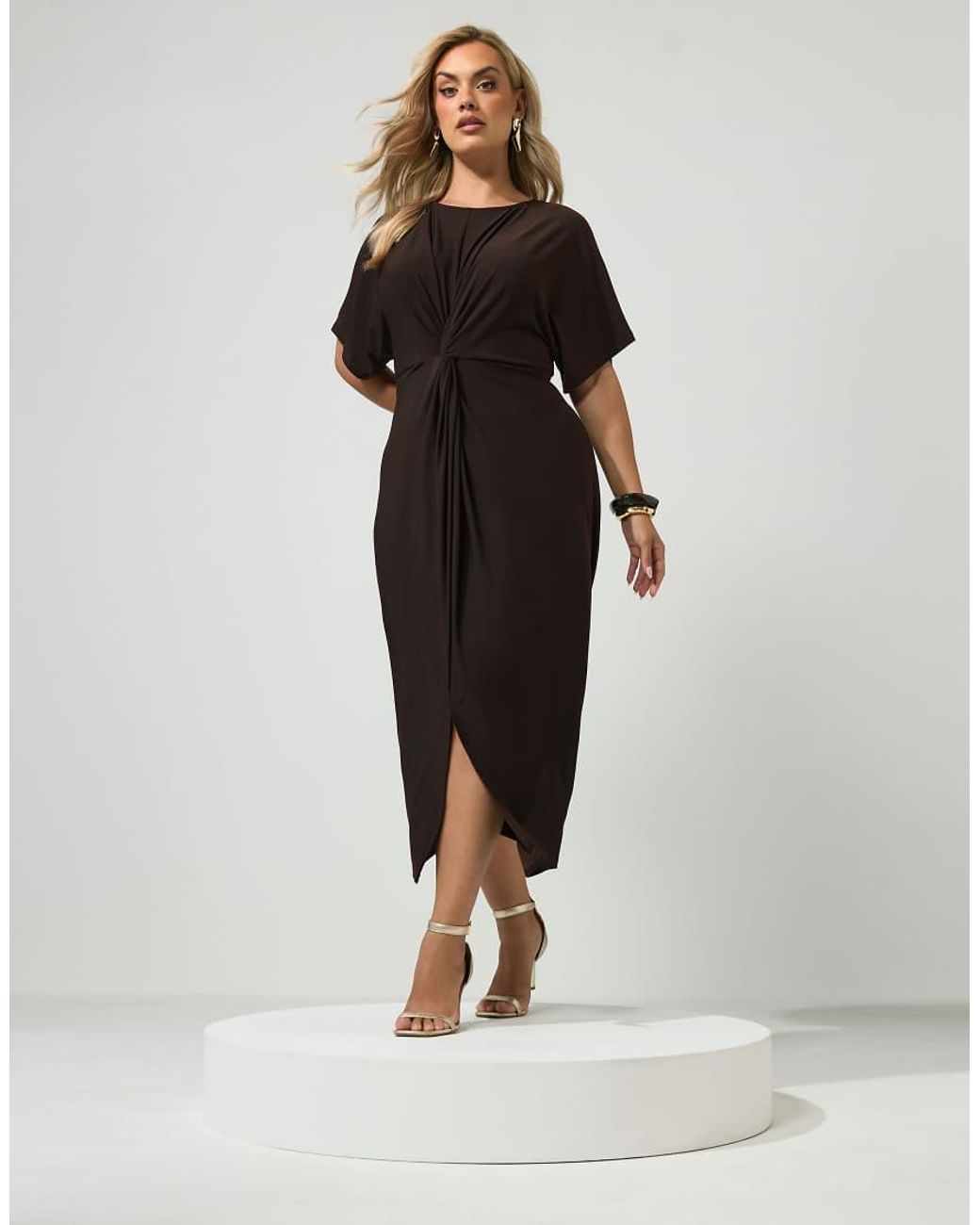 Yours Clothing Brown Knot Front Maxi Dress