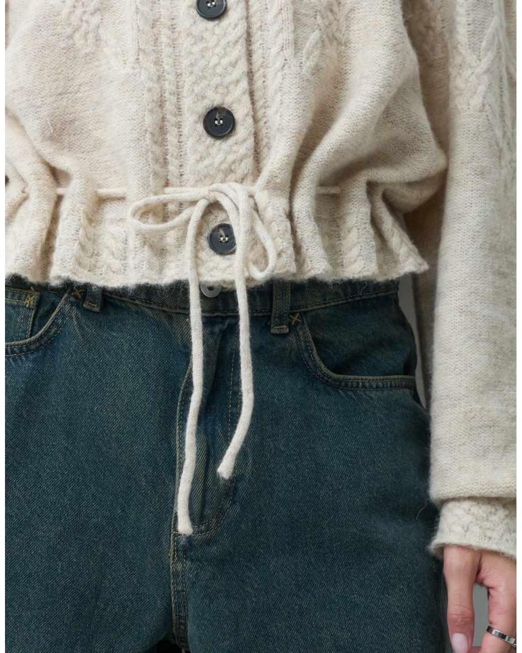 Object Natural Balloon Sleeve Textured Cardigan
