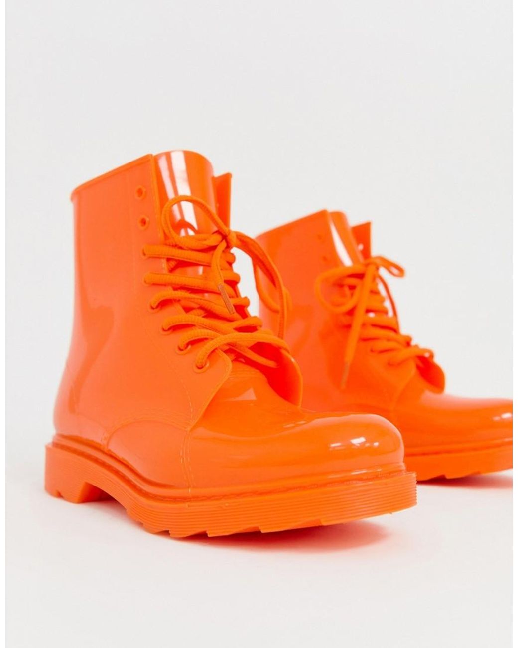 ASOS Global Lace Up Rain Boots In Neon Orange | Lyst