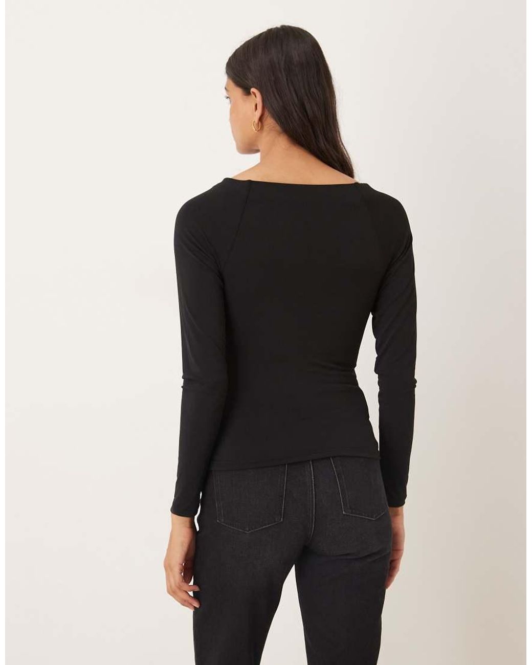 Aware Black Slinky Wrap Front Drapey Top