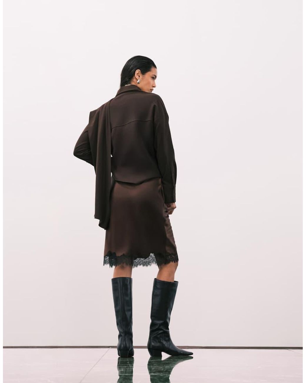 Mango Natural Knee Length Skirt With Lace Edge