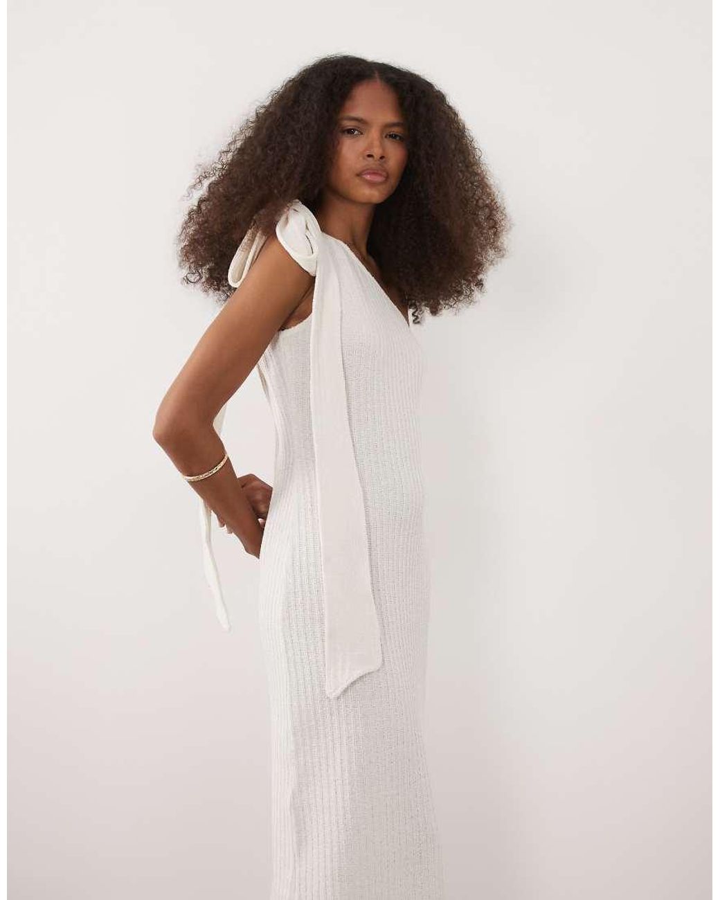 ASOS Natural One Shoulder With Tie Detail Maxi Dress