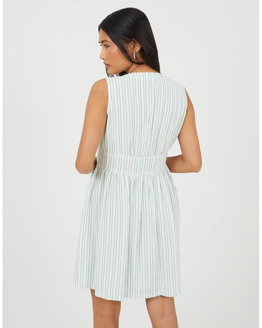 Brave Soul White Stripe Sleeveless Mini Dress With Button Details