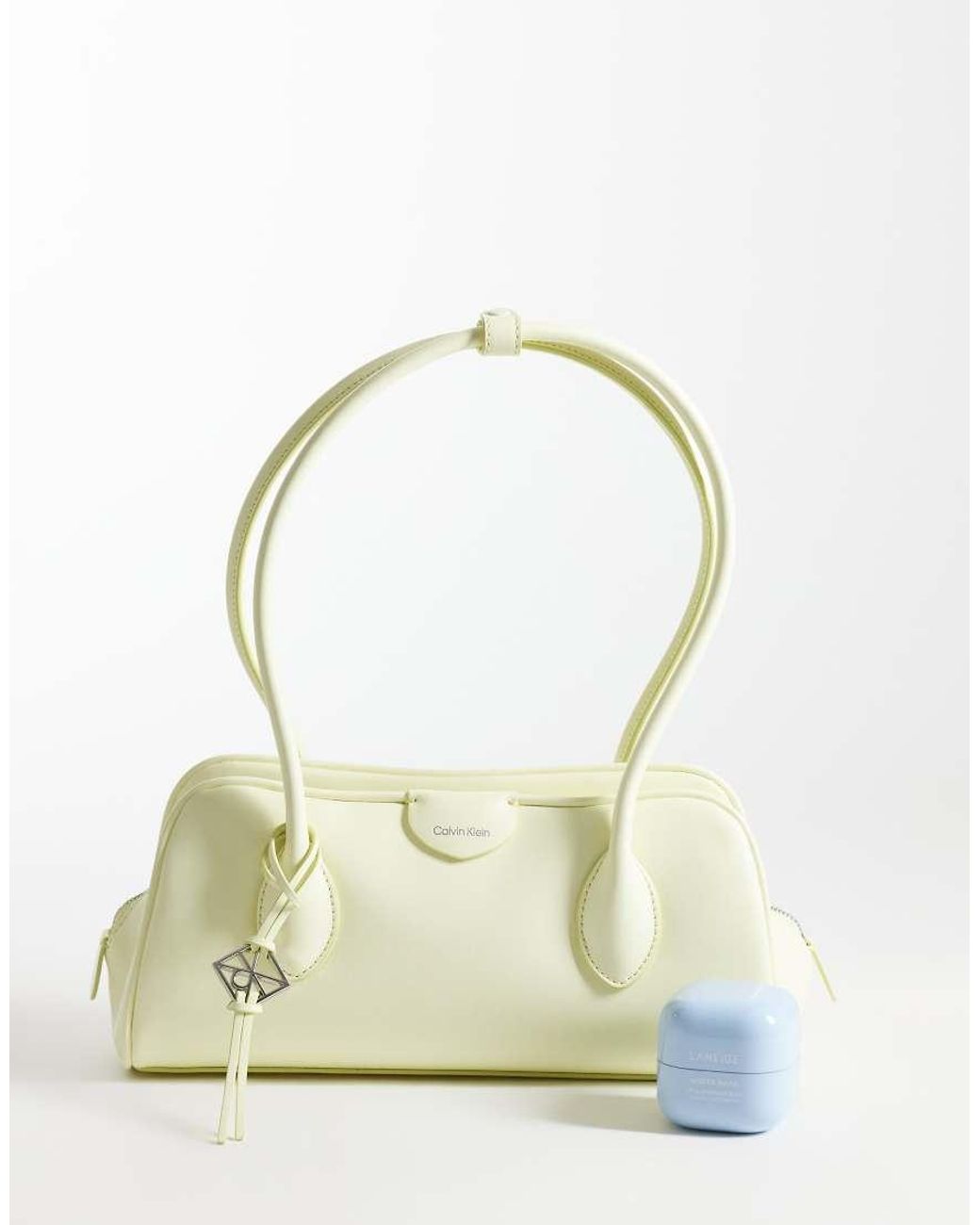 Calvin Klein Natural Emblem Grain Texture Shoulder Bag With Hardware Charm