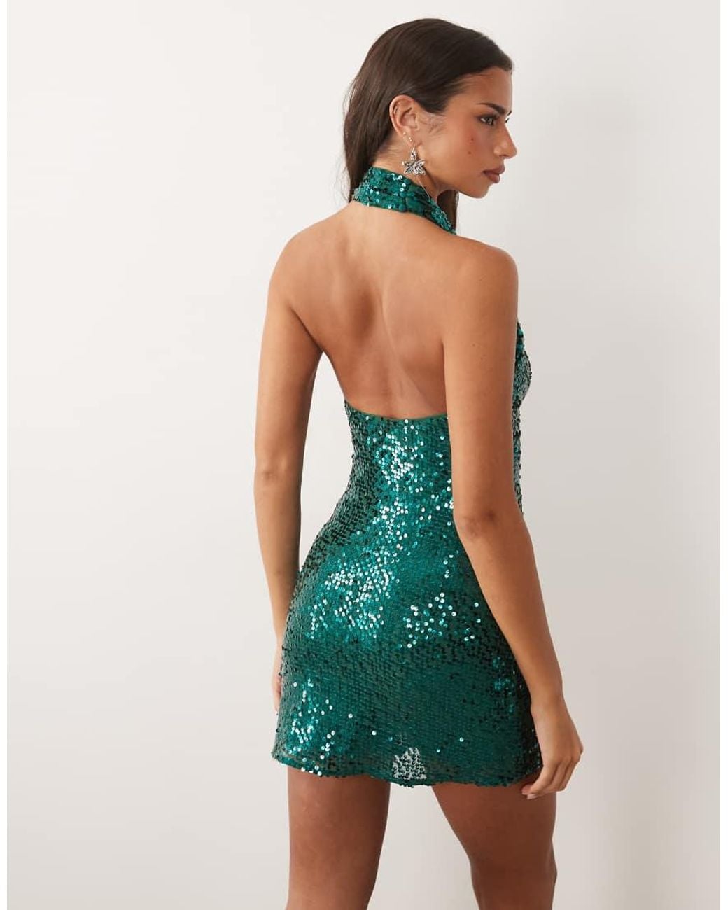 ASOS Green Sequin Cowl Halter Neck Mini Dress