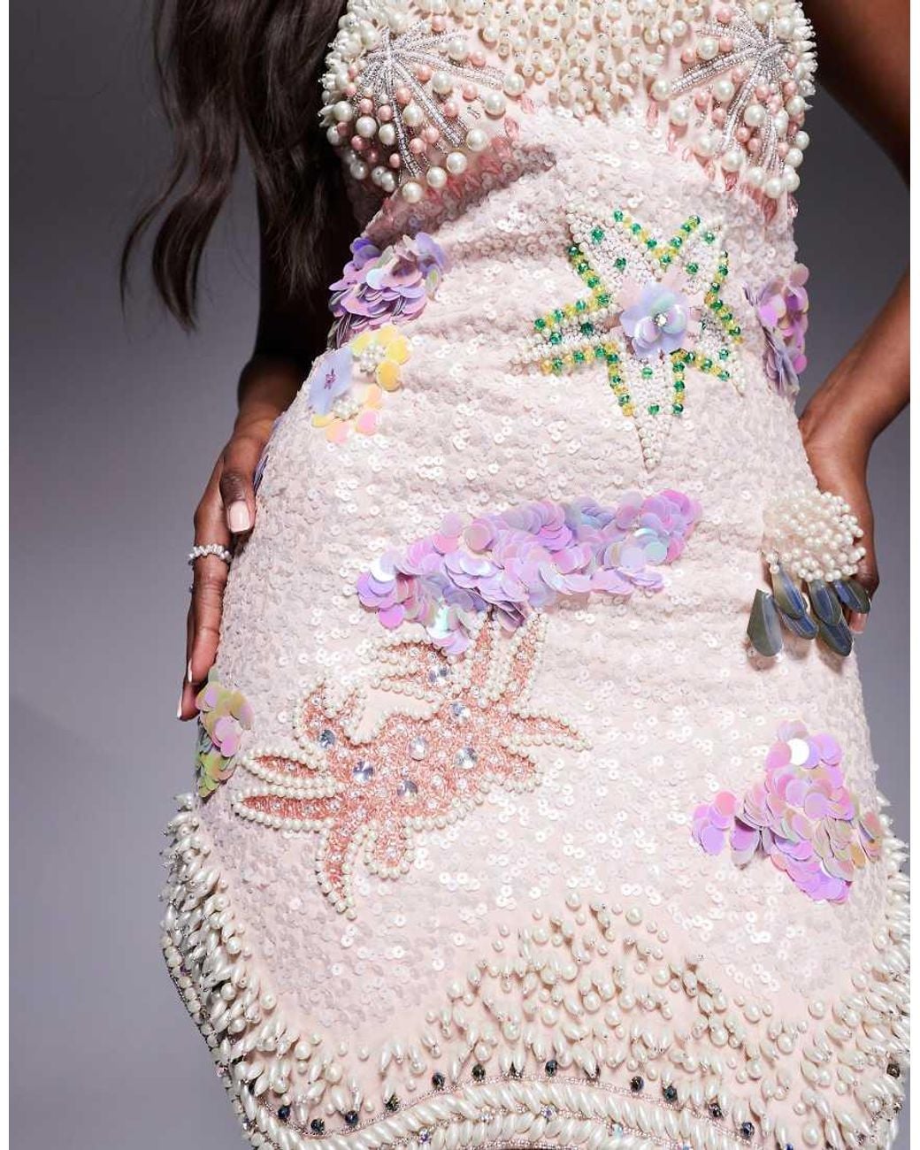 sachin and babi light blue dress ASOS LUXE one shoulder asymmetric puff sleeve draped mini dress in pink  sequin
