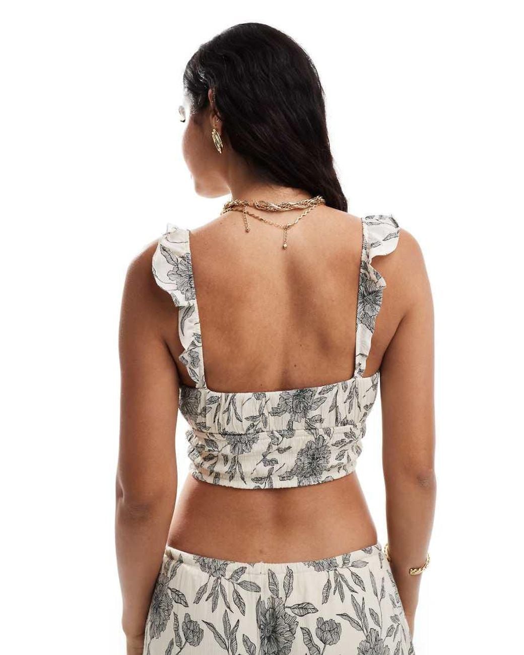 Abercrombie & Fitch White Co-ord Crinkle Texture Ruffle Top