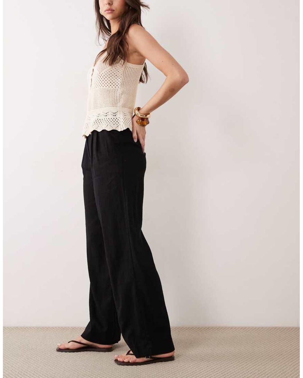 Abercrombie & Fitch Black Wide Leg Linen Rich Pants