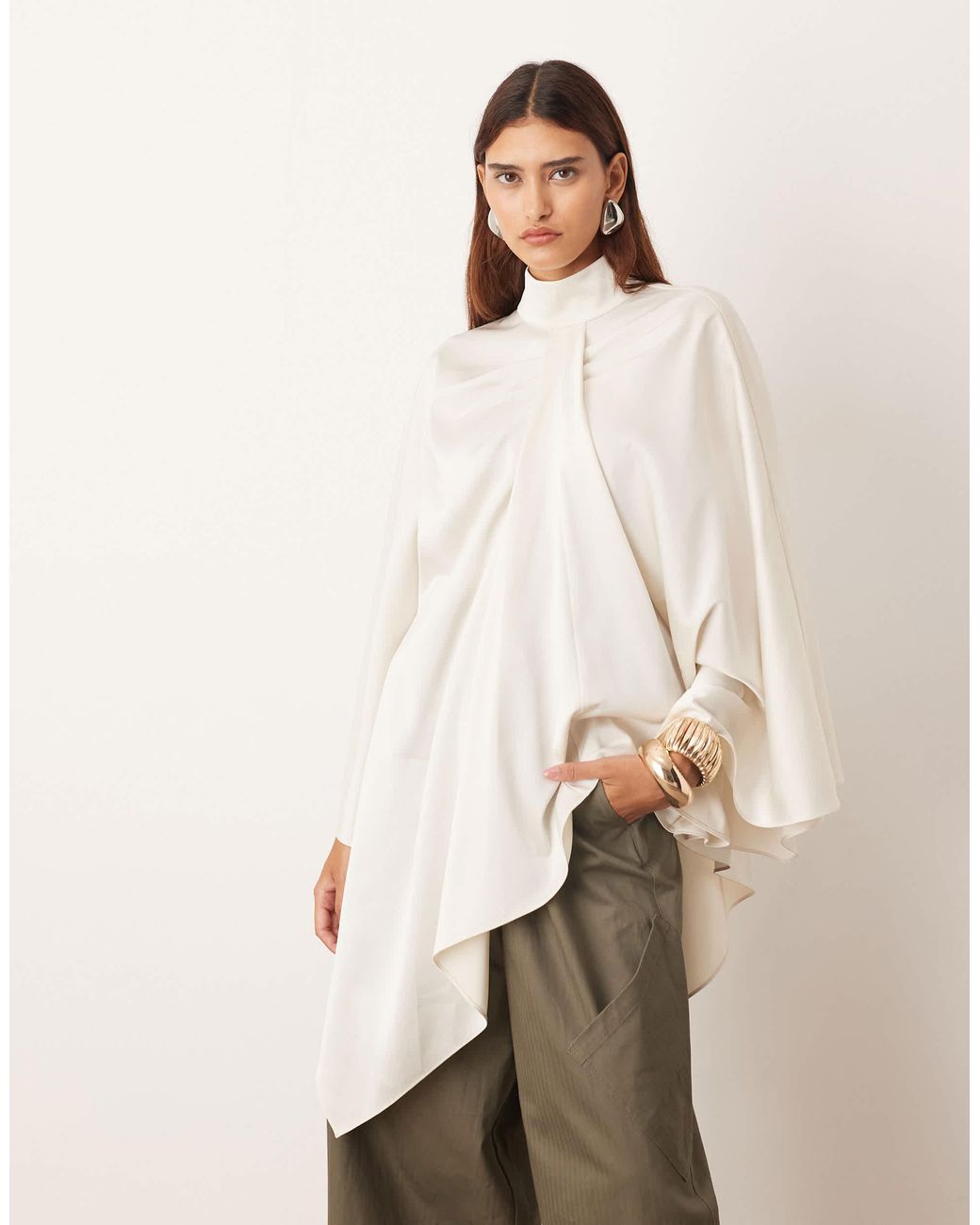 ARRANGE Natural Satin Overlayer Cape Top