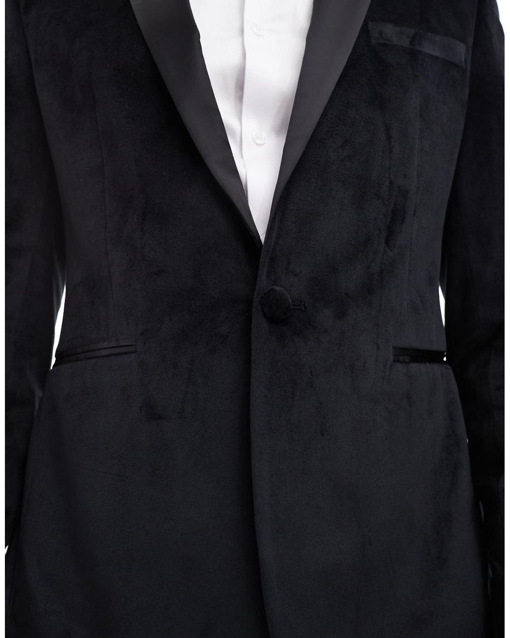 Chaqueta De Esmoquin Negra De Corte Slim De Terciopelo De ASOS de hombre de color Blue