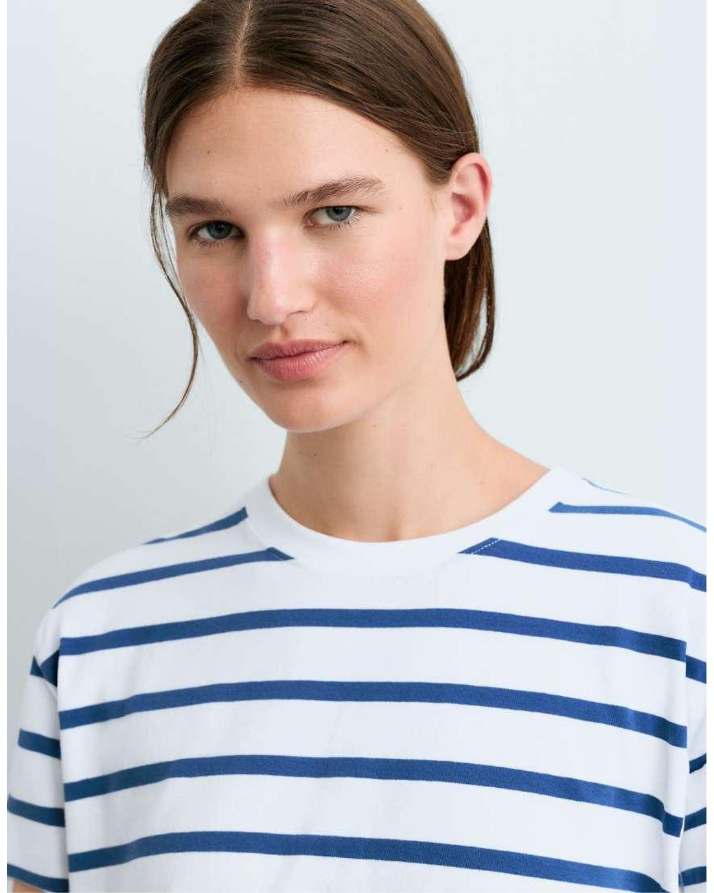 Oysho Blue Boxy Short-sleeved Cotton Blend T-shirt