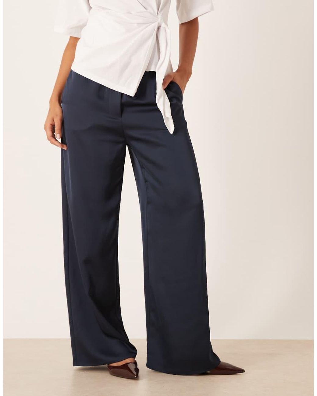 Pretty Lavish Blue Satin Drawstring Wide Leg Pants